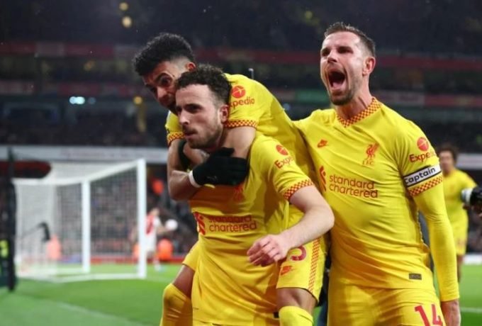 arsenal12 Pemain Liverpool merayakan gol Diogo Jota