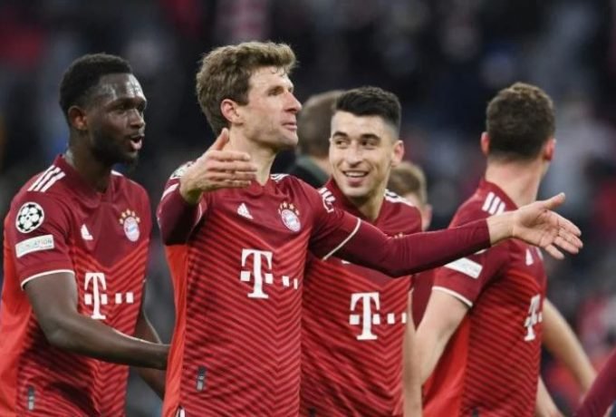 Selebrasi Thomas Muller setelah mencetak gol