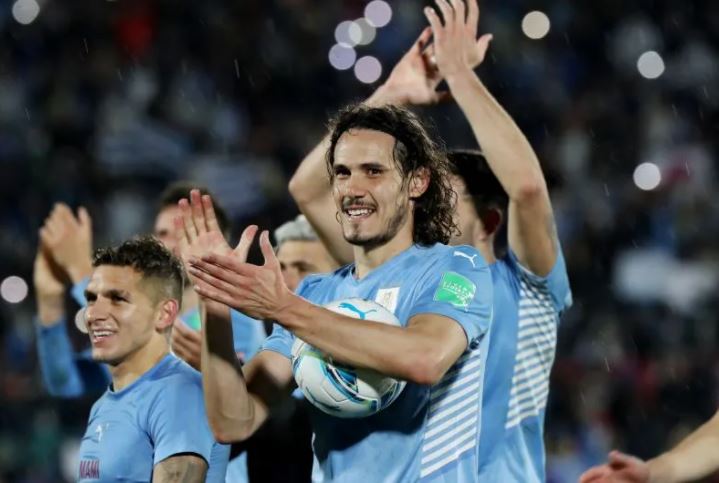 Edinson Cavani dan para pemain timnas Uruguay