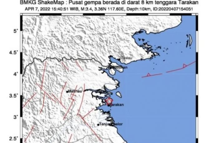 Peta gempa di Tarakan Kalimantan Utara