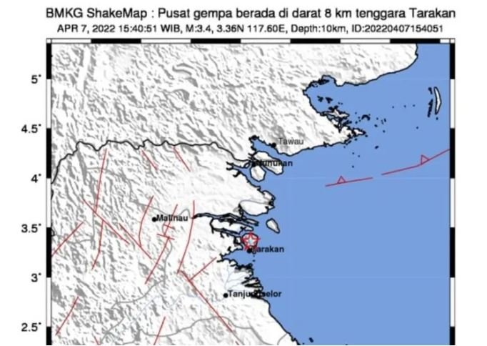 Peta gempa di Tarakan Kalimantan Utara