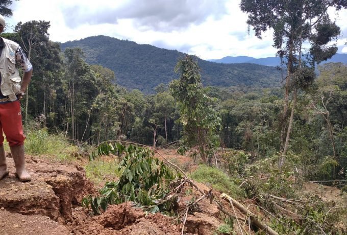 JALAN : Longsor yang terjadi di Krayan Selatan yang mengakibatkan jalan terputus. (FOTO : BPBD Nunukan.