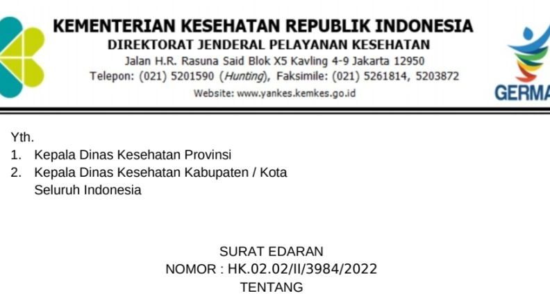 Surat edaran Kemenkes