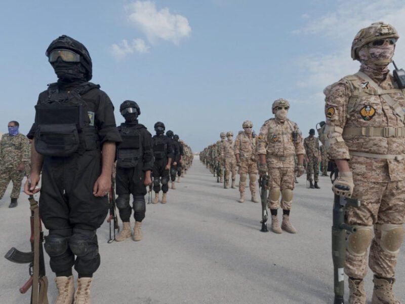Members of the Islamic Revolutionary Guard Corps (IRGC) attend an exercise in southern Iran